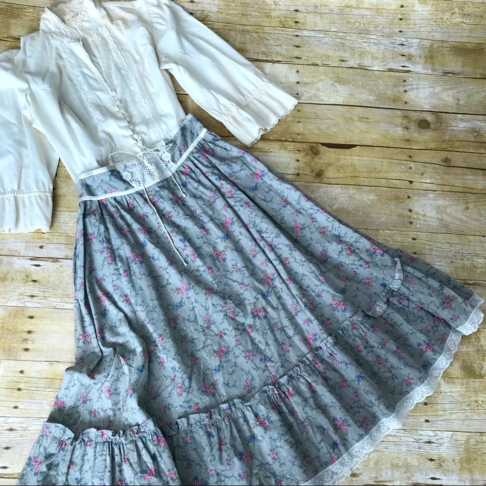 Gunne Sax 1970s Romantic Floral Corset Skirt 9 - Picture 1 of 13